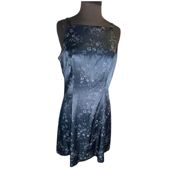 Vtg 90s Square Neck Floral Satin Mini Dress NWT 9/10 Dark Romantic Minimalist - Picture 1 of 5